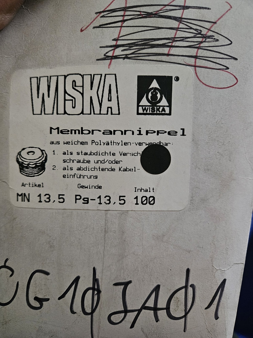 100 x Wiska  Membrannippel Würgenippel MN 13,5 PG 13,5 Thermoplast lichtgrau 
