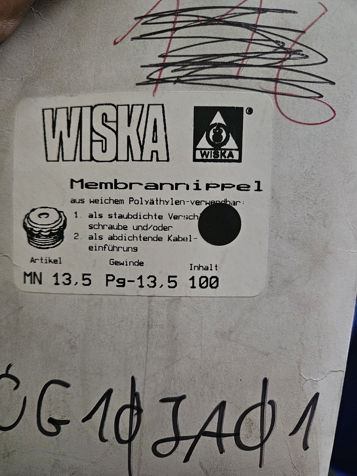 100 x Wiska  Membrannippel Würgenippel MN 13,5 PG 13,5 Thermoplast lichtgrau 