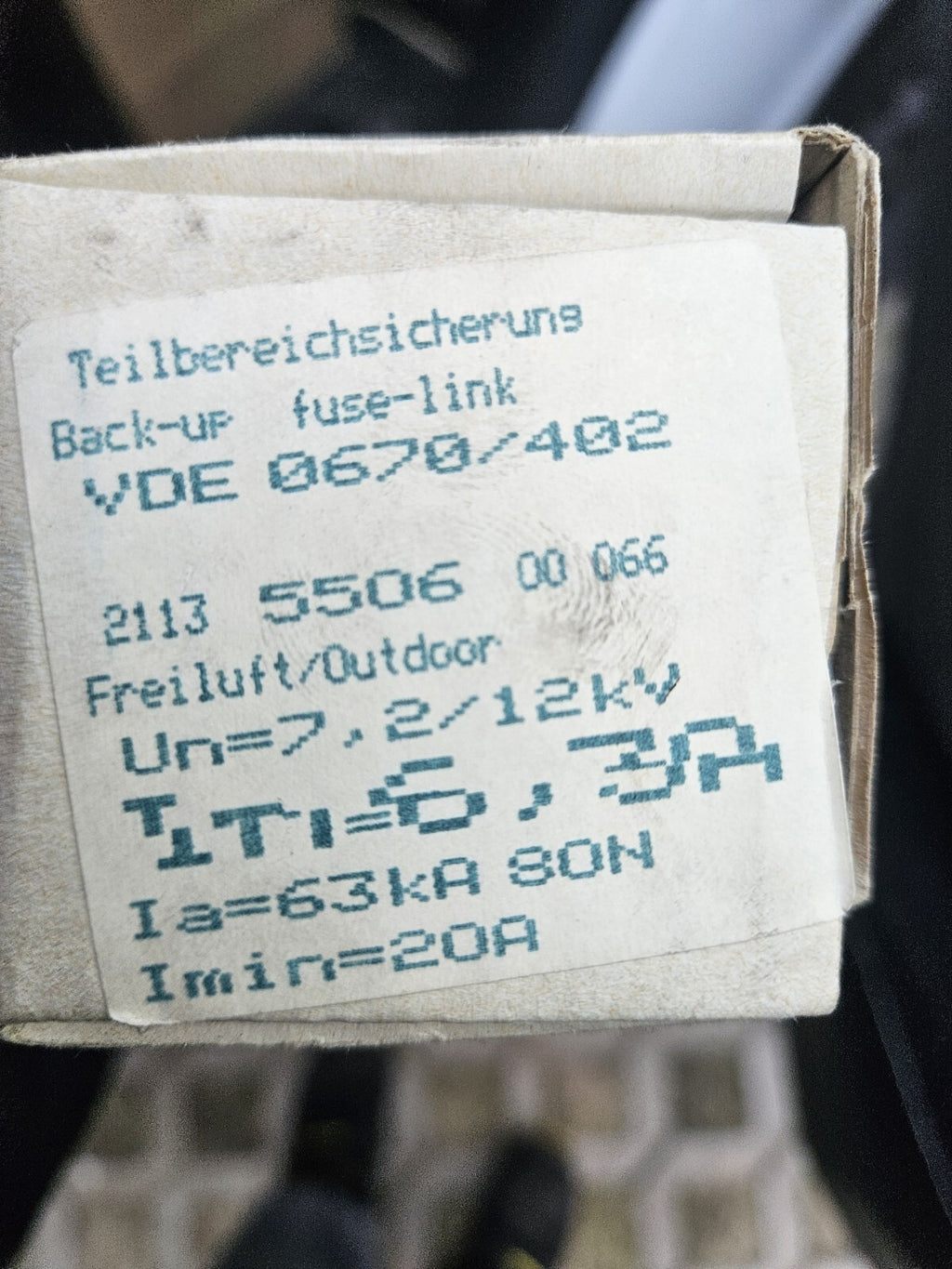 WICKMANN 6,3A HH-TEILBEREICHSICHERUNGEN NACH VDE 0670/402, 2113550600066, Neu