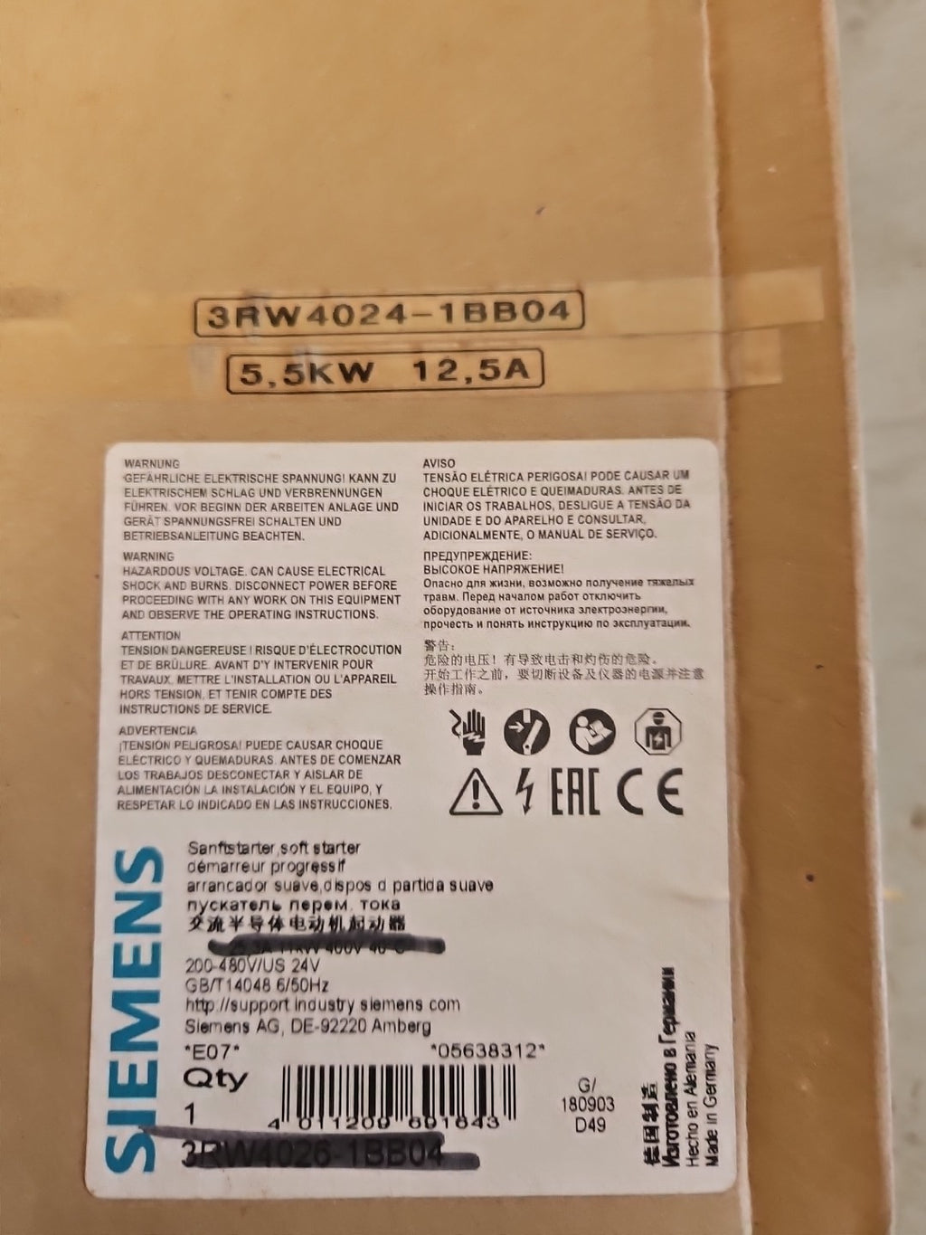 Siemens Sirius Sanftstarter 3RW4024-1BB04, 3RW4 024-1BB04 Neu/ovp Unused 