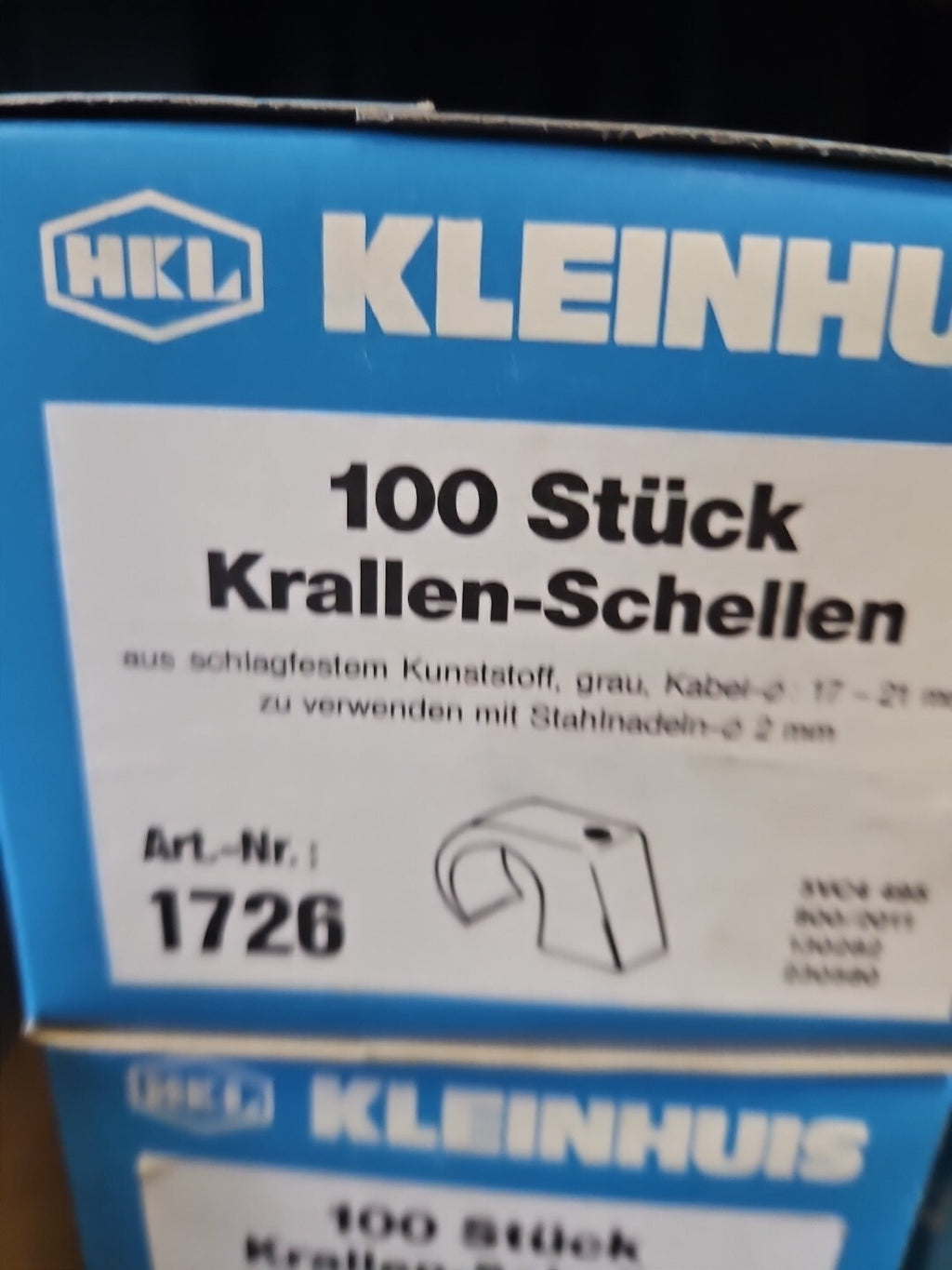 Kleinhuis 1726 Krallenschelle,ohne Nagel, für Kabel-Ø 17-21 mm,Kunststoff PP Neu