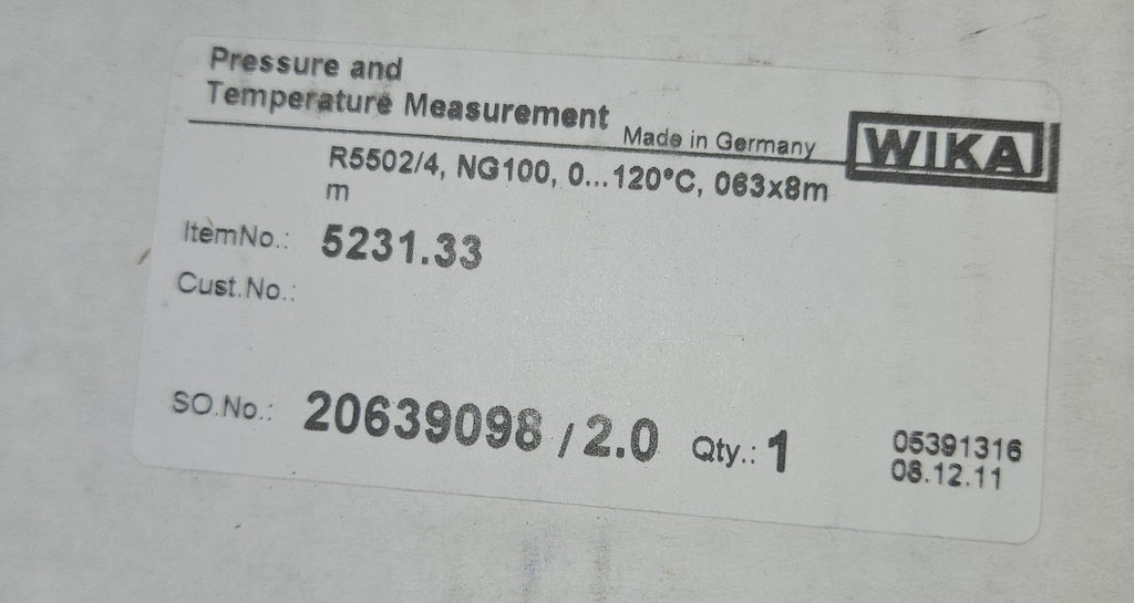 WIKA 5231.33 TEMPERATURANZEIGE, R5502/4, NG100, 0-+120⁰, Neu/ovp, New in Box