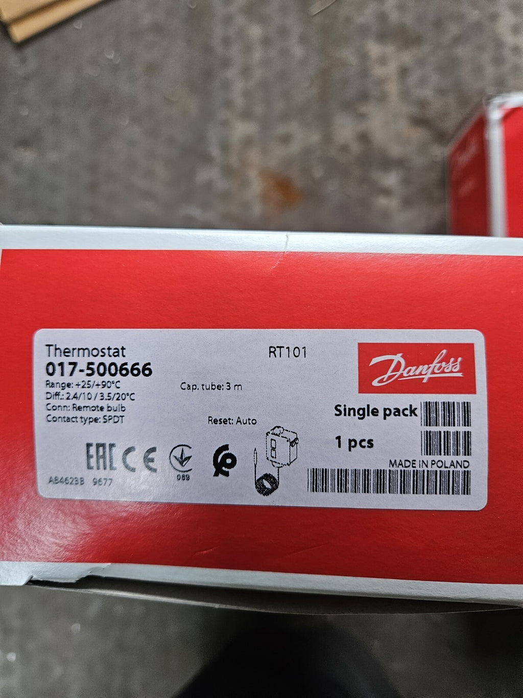 017-500666 Danfoss Temperature Switches,RT101 +25/+90C,017500666 New In Box, Neu