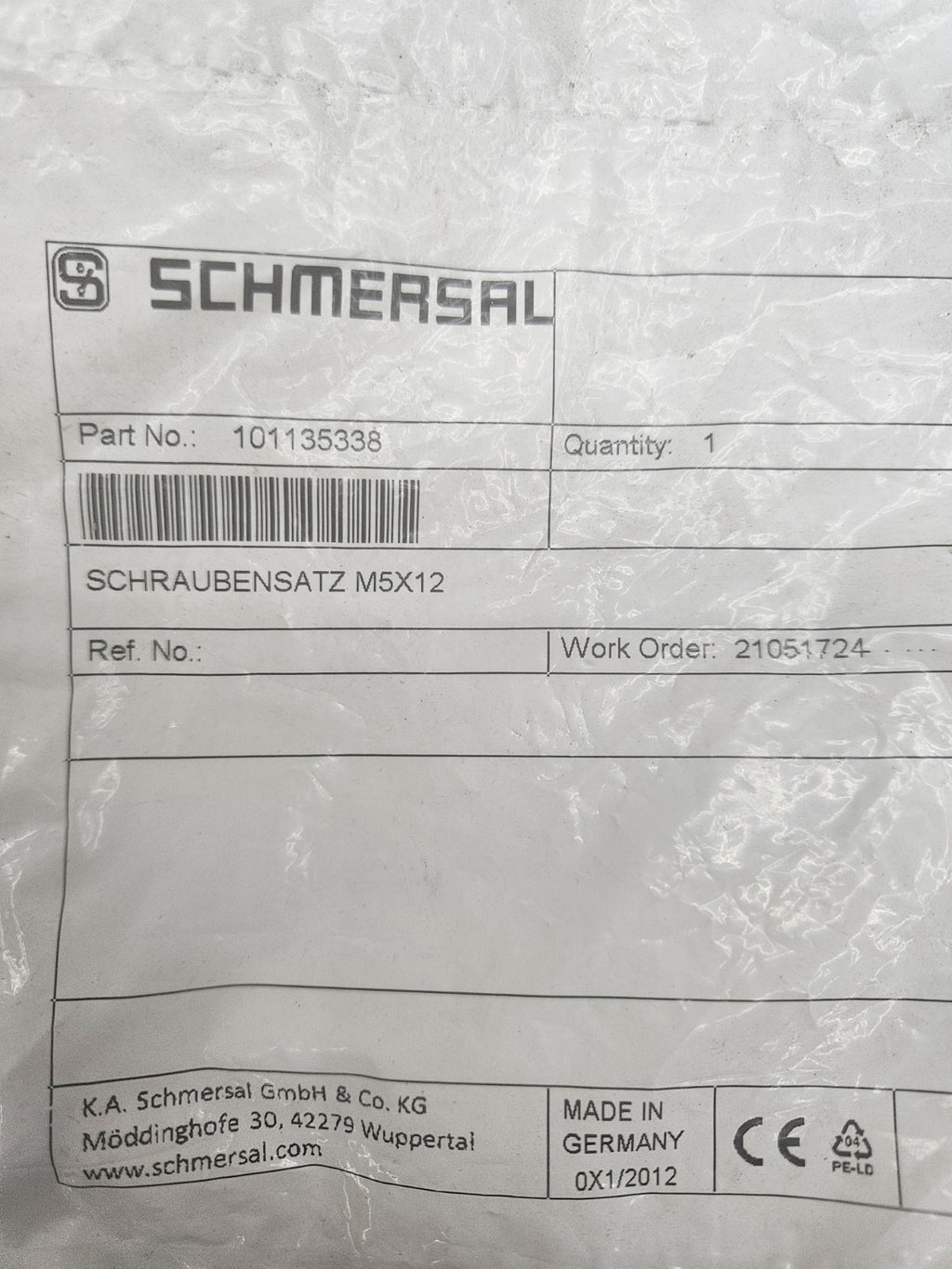 Schmersal 101135338 Replacement Schraubensatz M5x12, Neu/ovp Sealed New