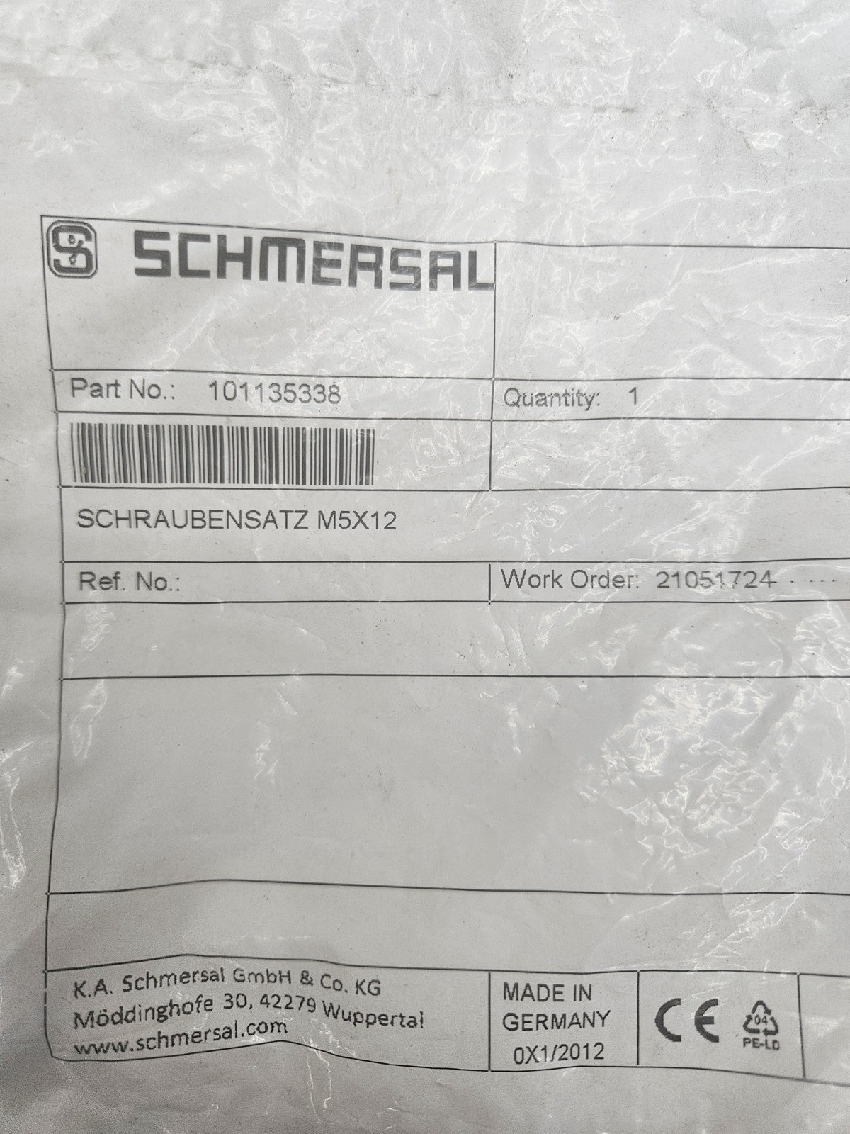Schmersal 101135338 Replacement Schraubensatz M5x12, Neu/ovp Sealed New