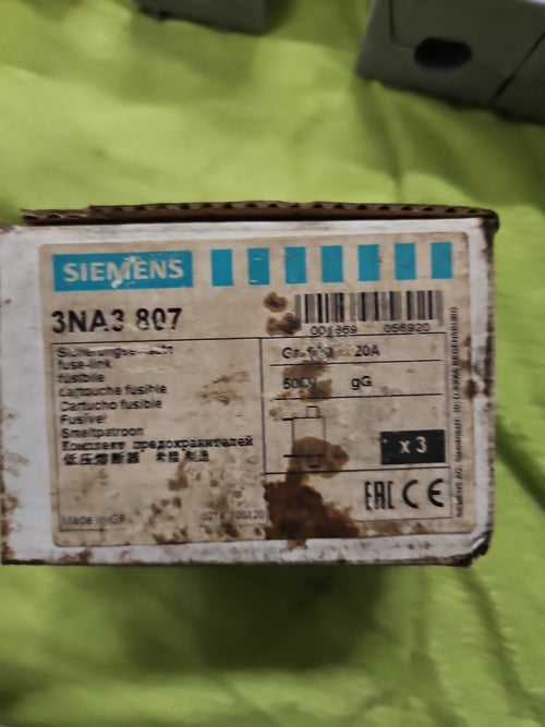 1x 3Stk. Siemens Sicherungseinsatz 3NA3 807 | 3NA3807 | 20A Neu/Ovp, New In Box