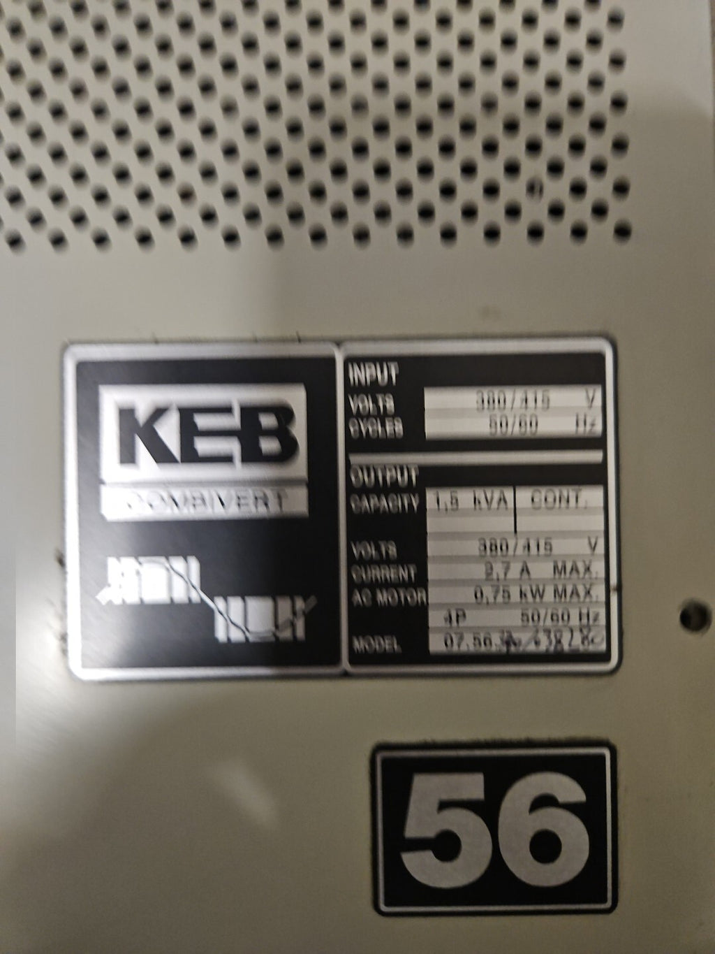 Refurbished KEB COMBIVERT 7.56.340 380/415V Current 2,7A Max,KEB 56 340 038280