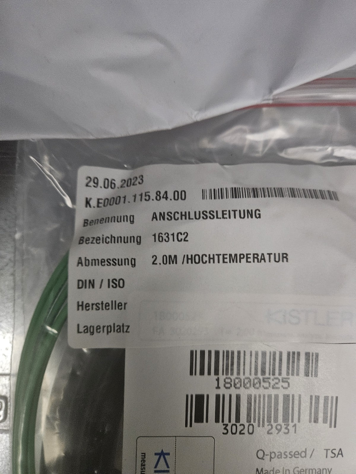 Kistler Verbindungskabel 1631C2 connecting cable Kabellänge 2m 18000525, New Neu