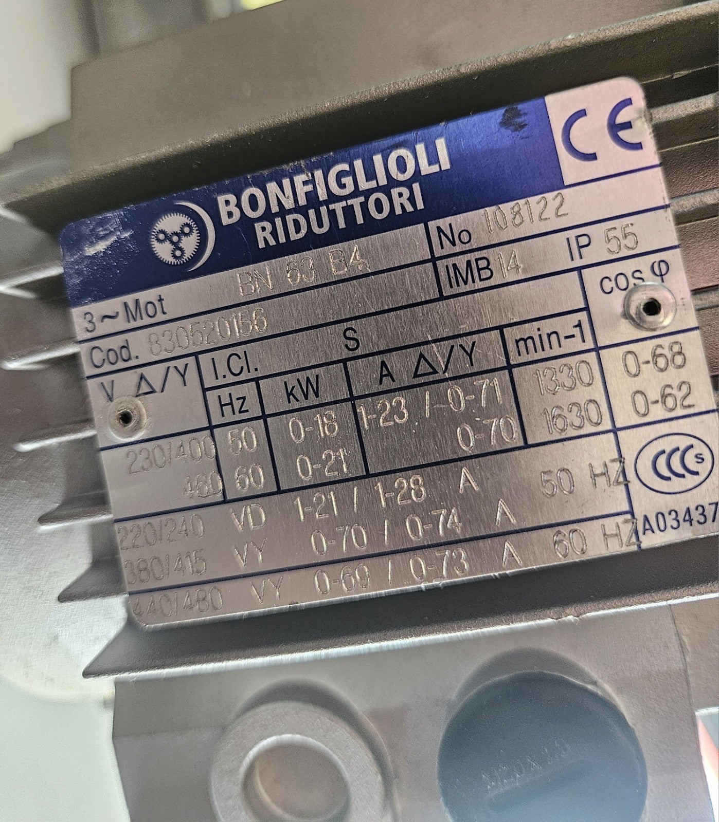 BONFIGLIOLI BN63B4, 830520156, three-phase AC brake motor motor, 220V/380V 