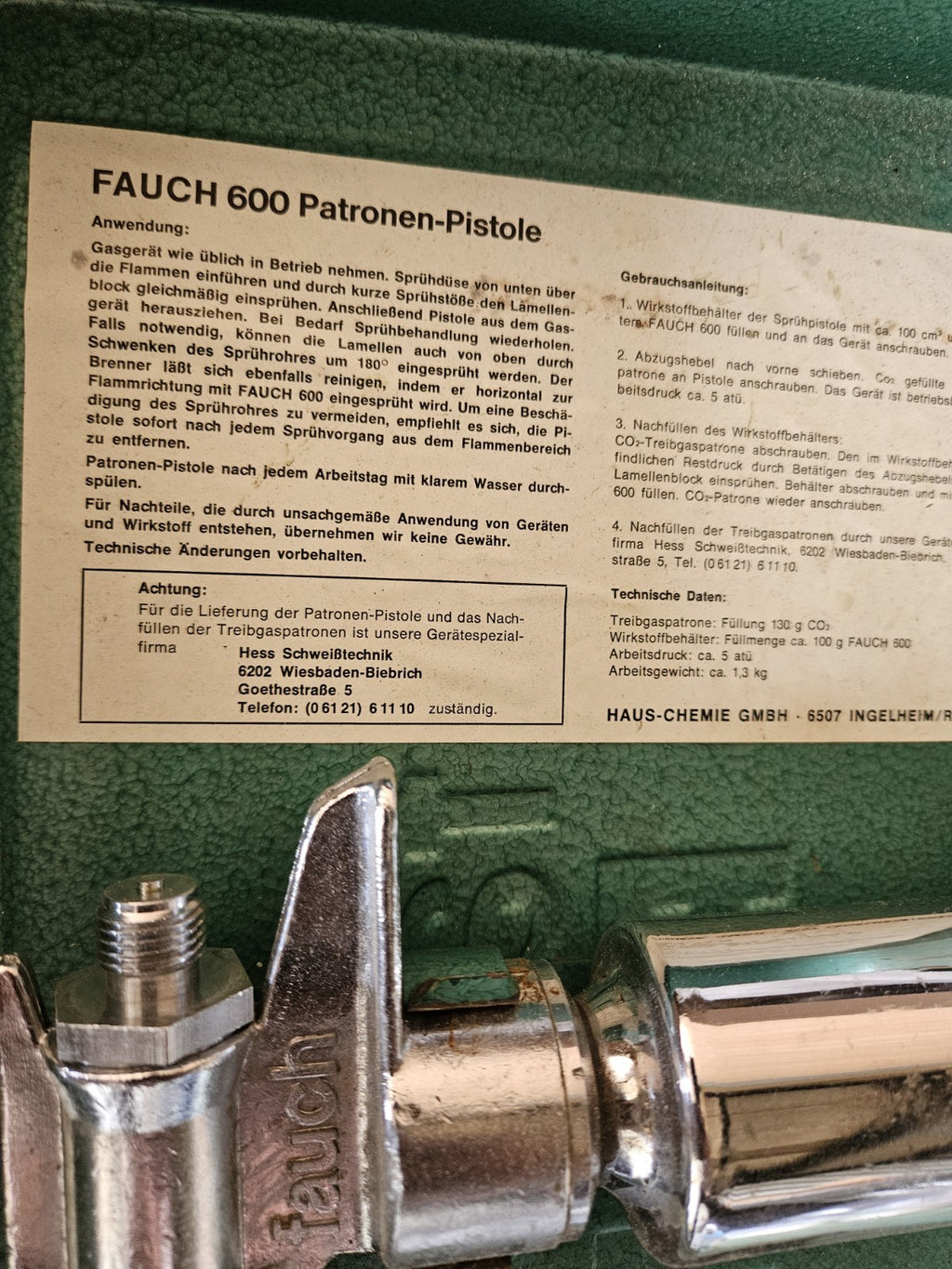 Fauch PAT 600 Pistolenkoffer, Pistolenset, Reinigung, Gasbrenner