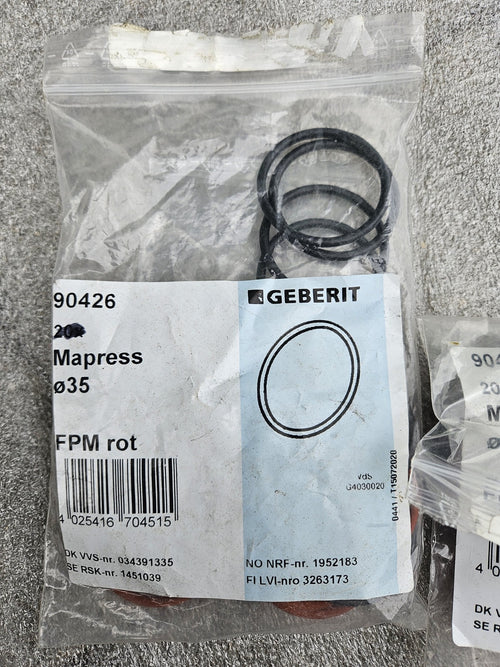 20 x Geberit Mapress Dichtring FPM rot d35 90426, Neu/Ovp, New Old stock Unused