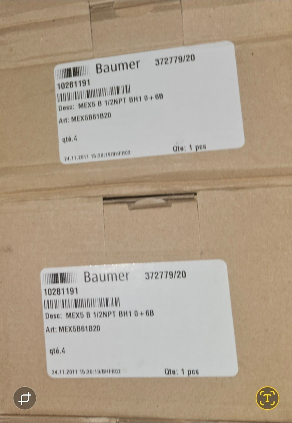 Baumer Bourdon, 10281191, MEX5B61B20 1/2NPT 0-6 bar Manometer -unused/OVP-new