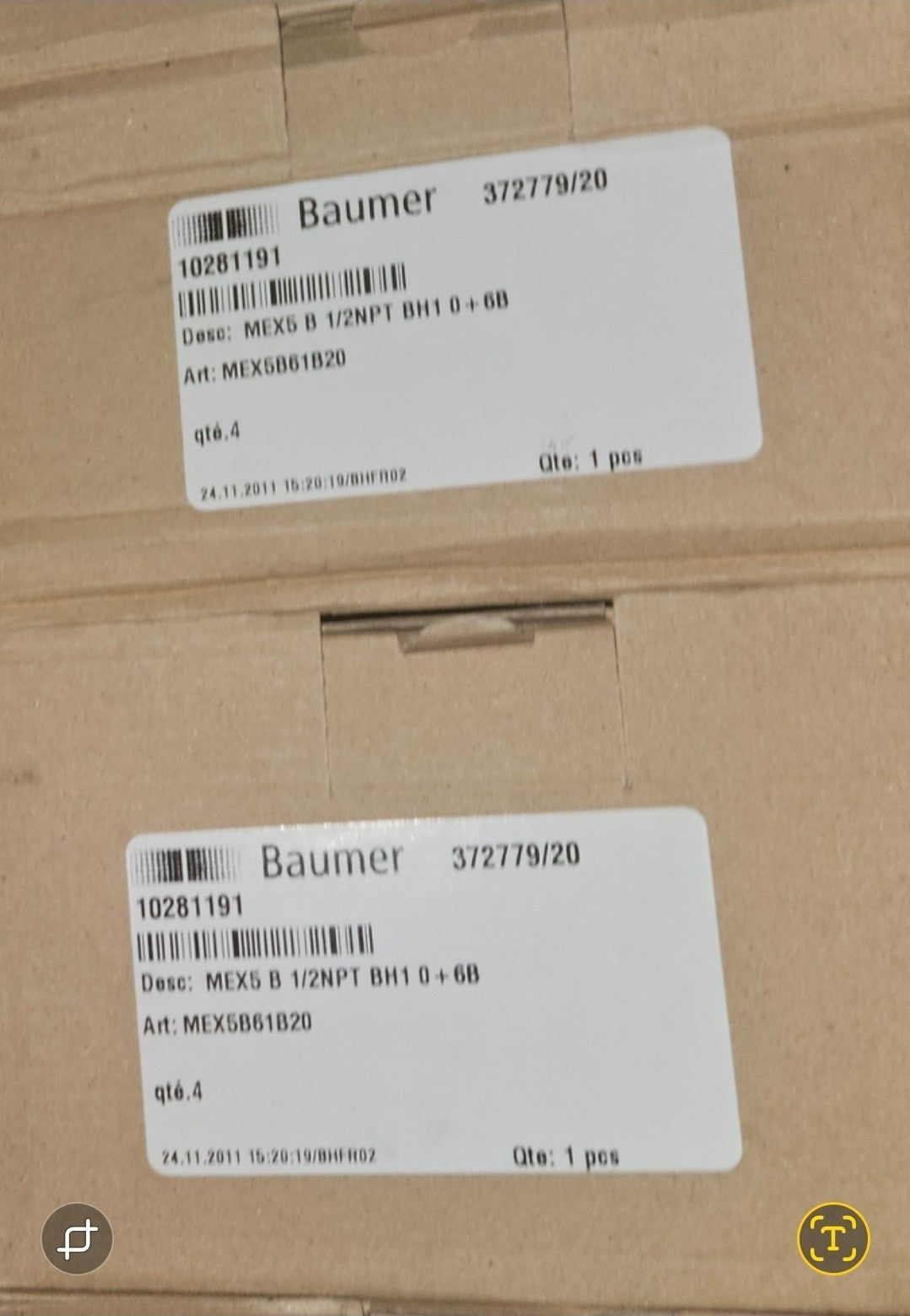 Baumer Bourdon, 10281191, MEX5B61B20 1/2NPT 0-6 bar Manometer -unused/OVP-new