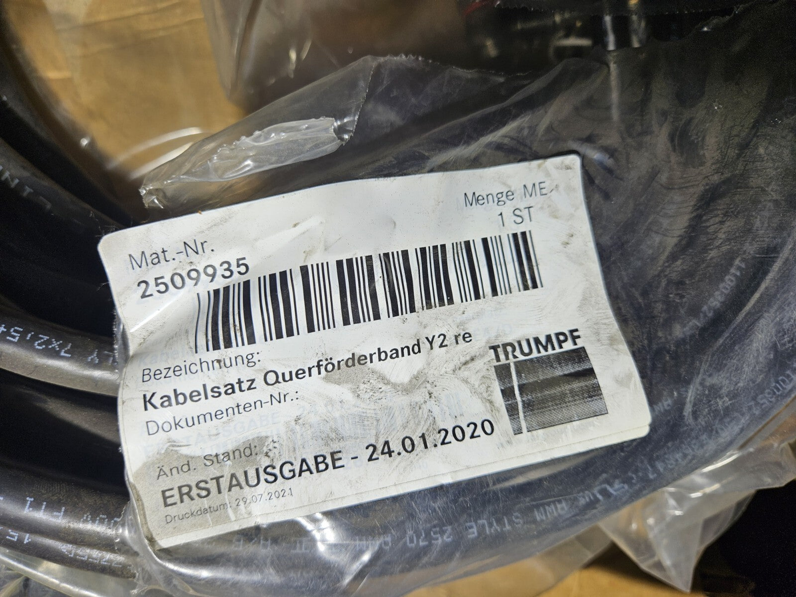 Trumpf 2509935, Kabelsatz Querförderband Y2.re, Neu/ovp, New In Box Bend, Laser