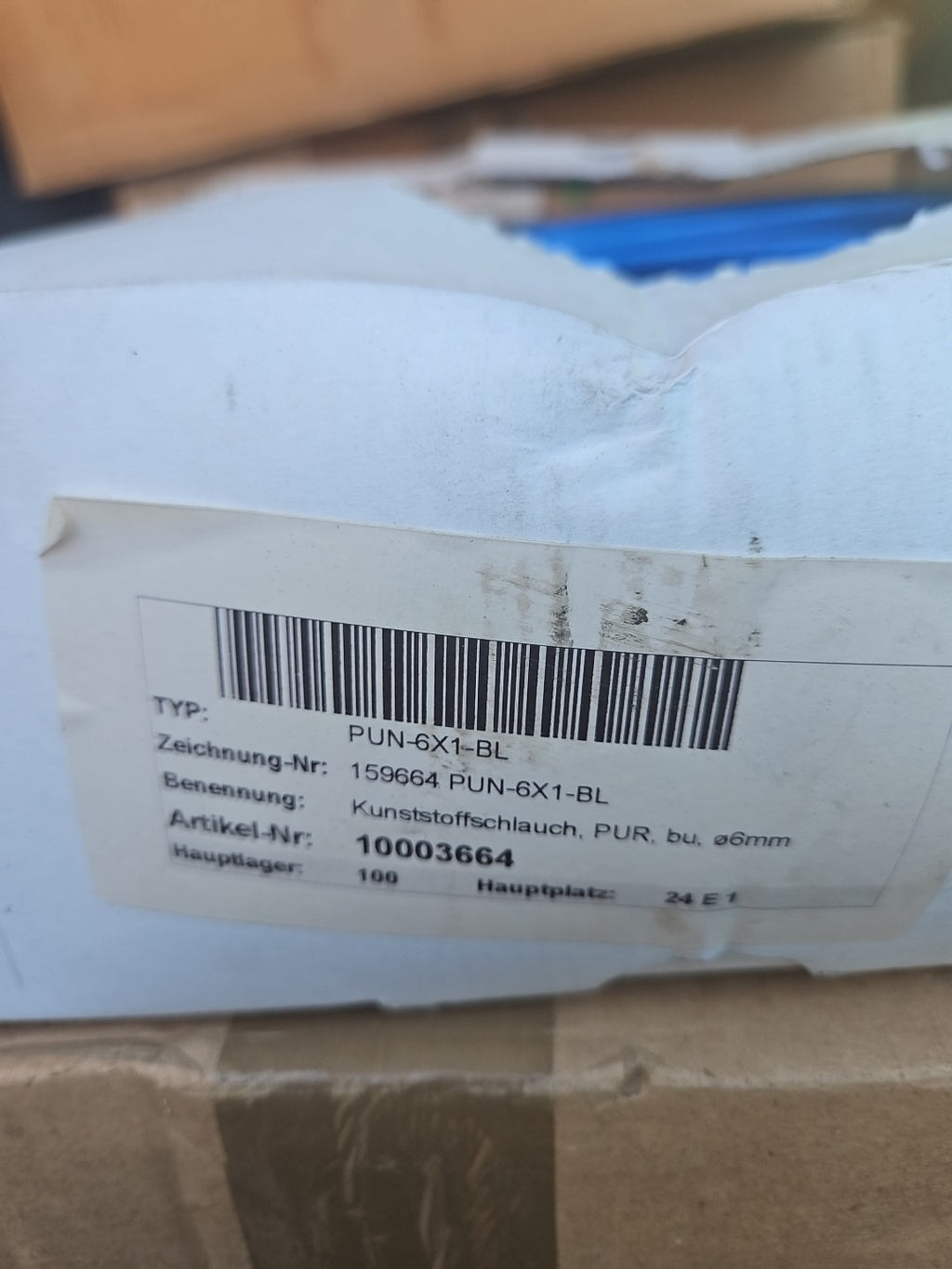 FESTO:  PUN-6X1-BL: 159664: BLUE PLASTIC AIR PIPE O/D 6mm-I/D 4mm, 10 BAR,50 Mtr