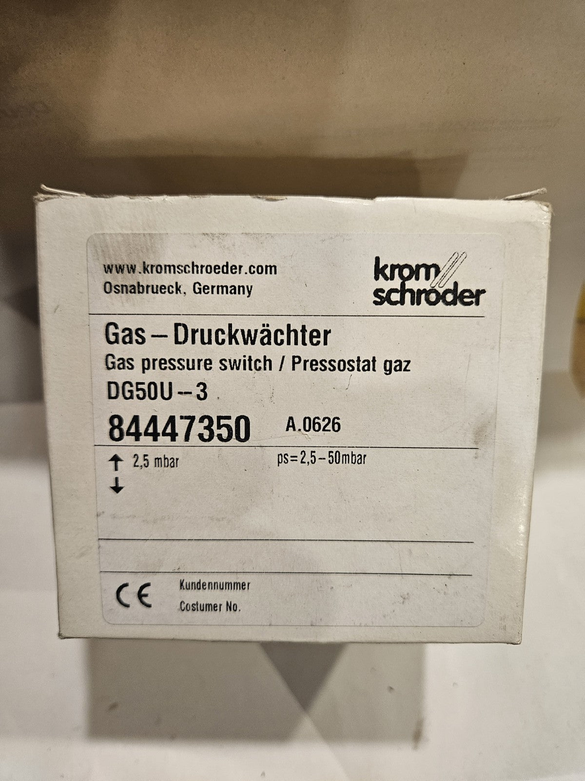 KROM SCHROEDER DG 50U-3 84447350 GASDRUCKSCHALTER 2,5mbar, new unused, neu/ovp