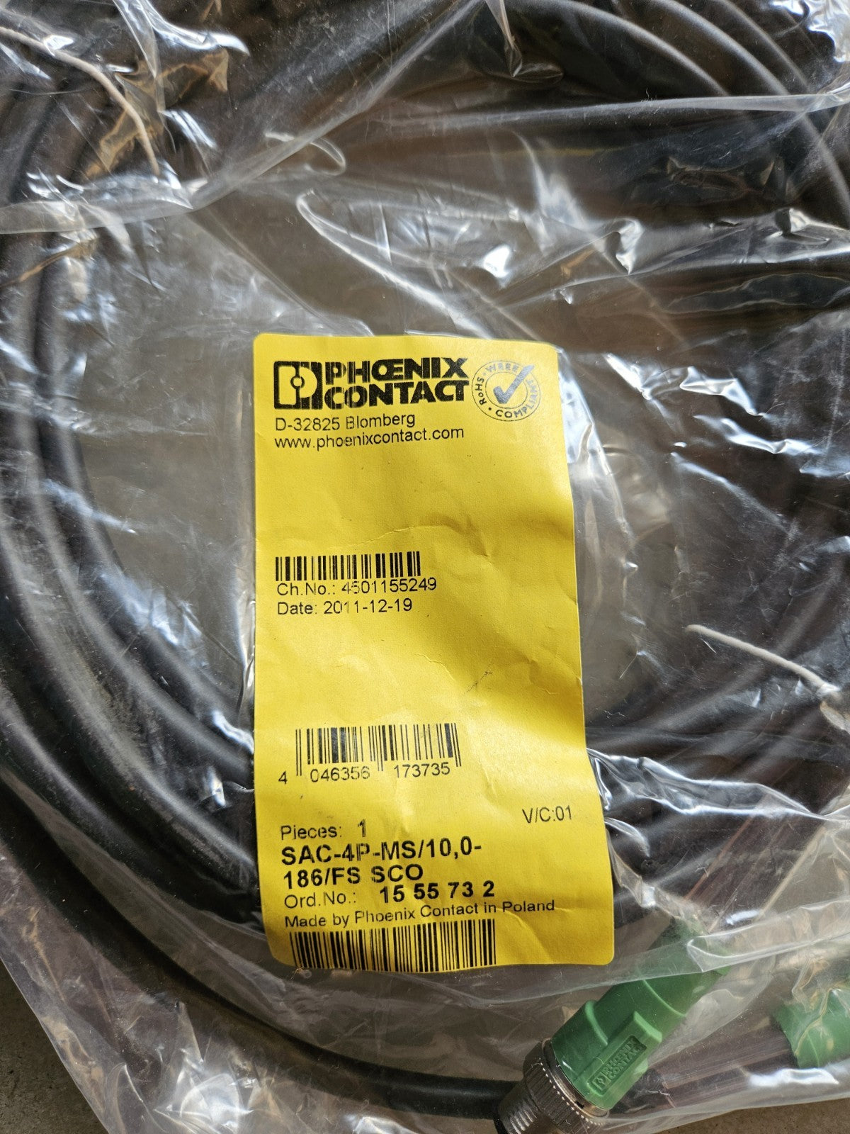PHOENIX CONTACT SAC-4P-MS/10,0-186/FS SCO / SAC4PMS100186FSSCO, 1555732, New Neu
