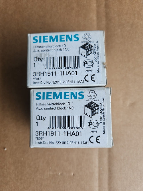 2 x Siemens 3RH1911-1HA01 Hilfsschalterblock IP20 4polig 690V 6kV Neu/Ovp, New