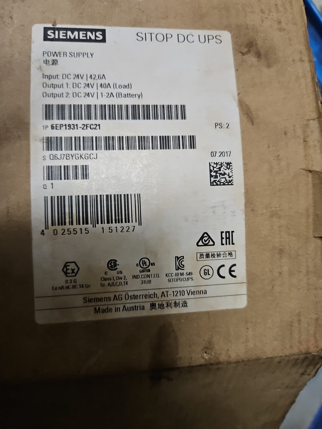 1 x Siemens 6EP1931-2FC21  | SITOP DC UPS | New Unused in open box, Neu/ovp