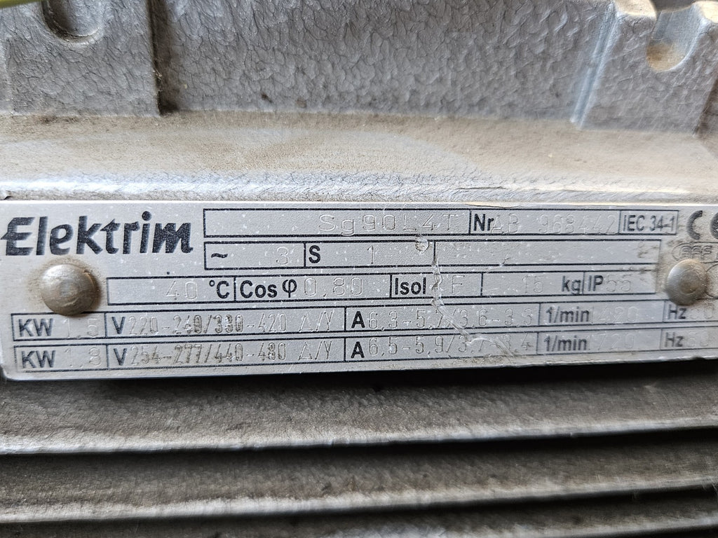 Elektrim Sg90L4T Electric Motor 1.5-1,8kW, 1420-1720 RPM, 220-480V Used, Spare