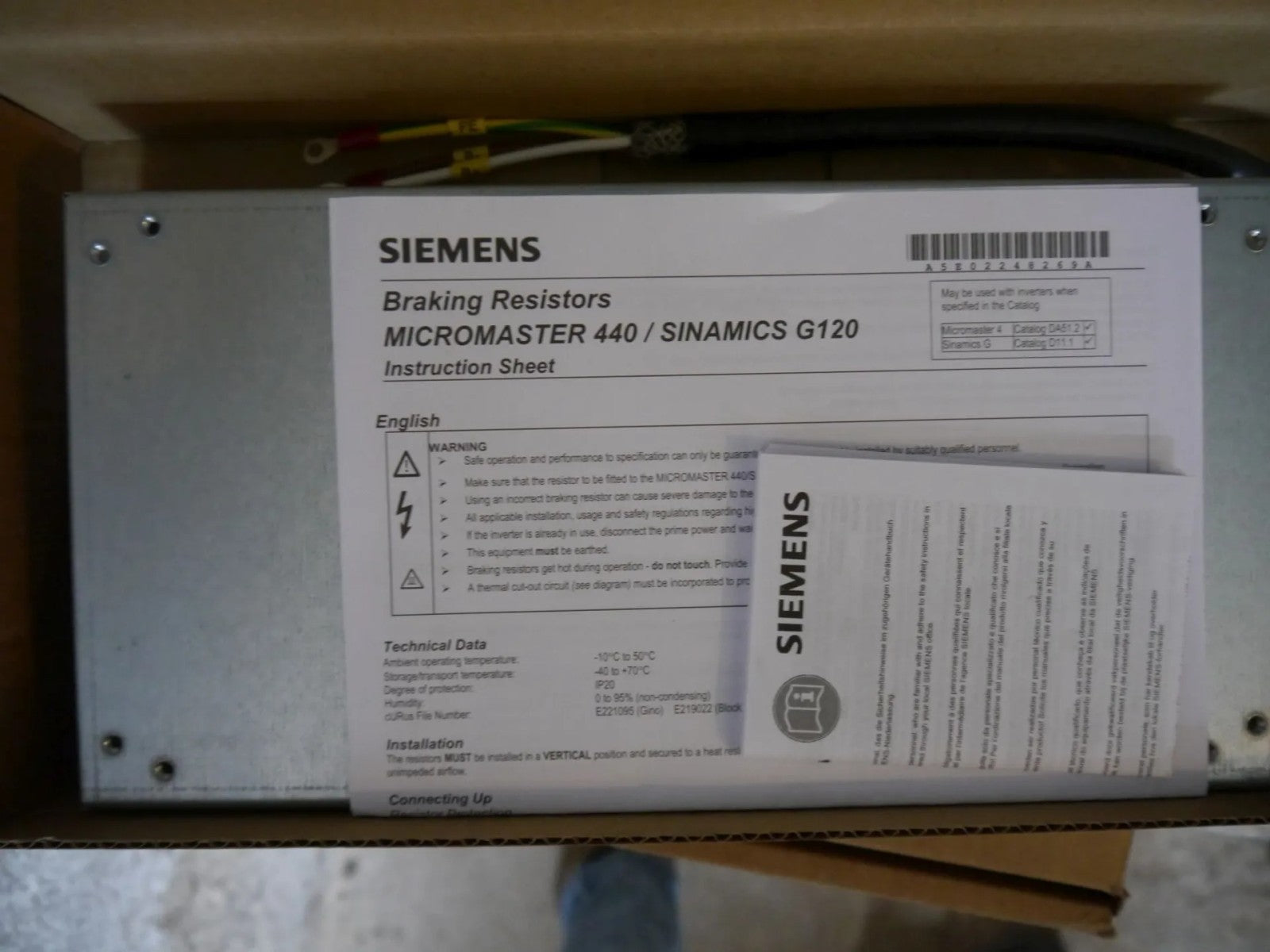Siemens 6SL3201-0BE12-0AA0 Braking ResistorsMICROMASTER 440 / SINAMICS G120 NEW