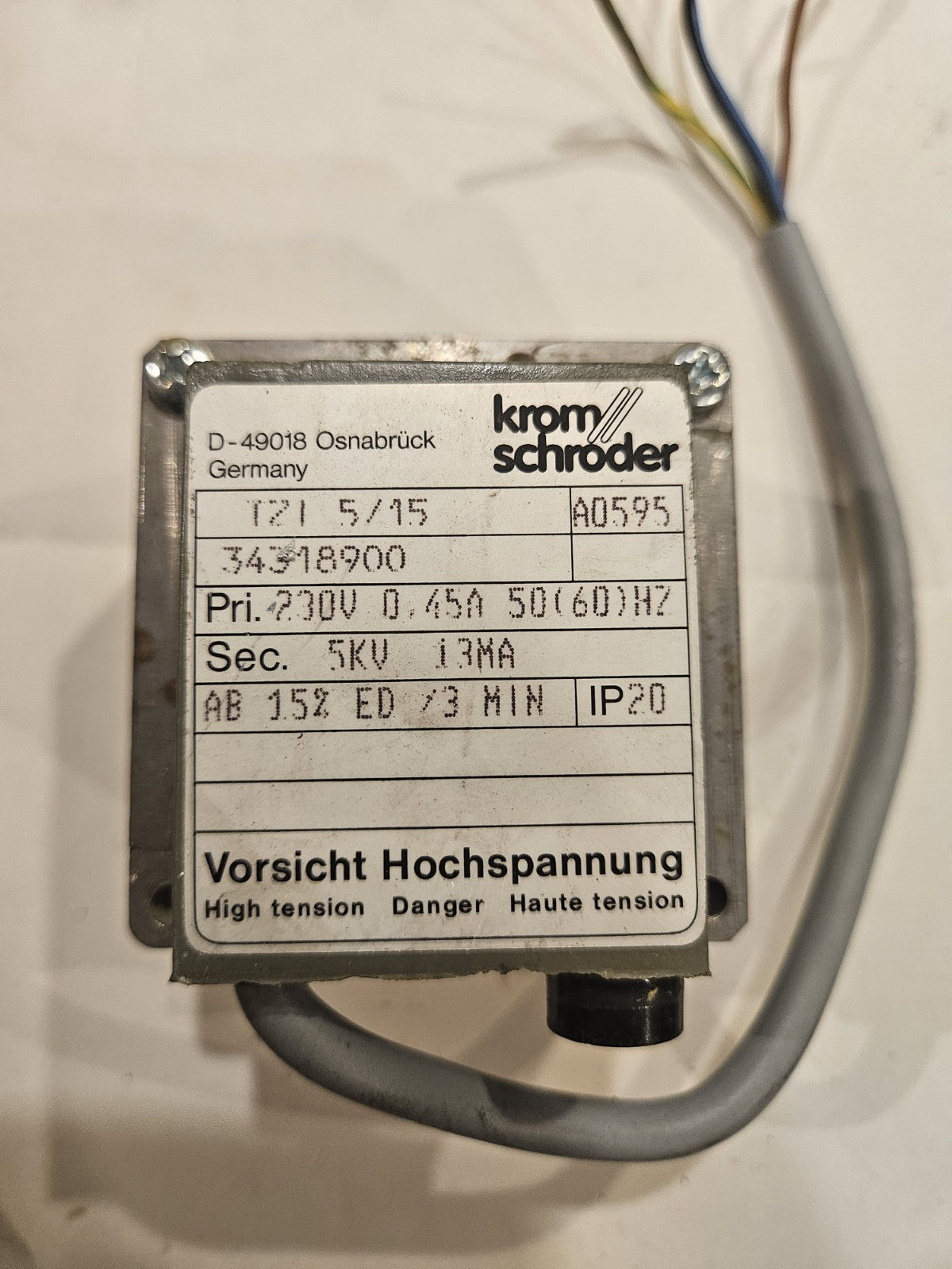 Krom Schröder TZI 5-100 Zündtransformator 34329133, used tested fully working