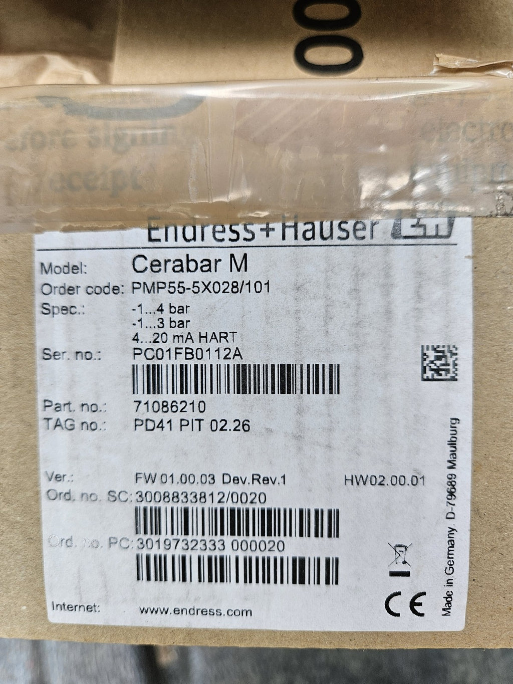 Endress+Hauser PMP55-5X028/101, HART PC01FB0112A, 71086210 New In Box, Neu/Ovp