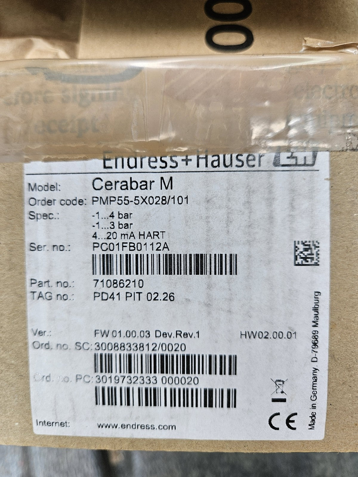 Endress+Hauser PMP55-5X028/101, HART PC01FB0112A, 71086210 New In Box, Neu/Ovp