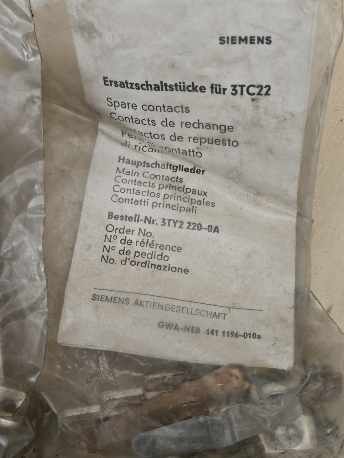 Siemens Ersatzschaltstücke spare contacts für 3TA22  3TY1 220-0A, Neu/ovp New