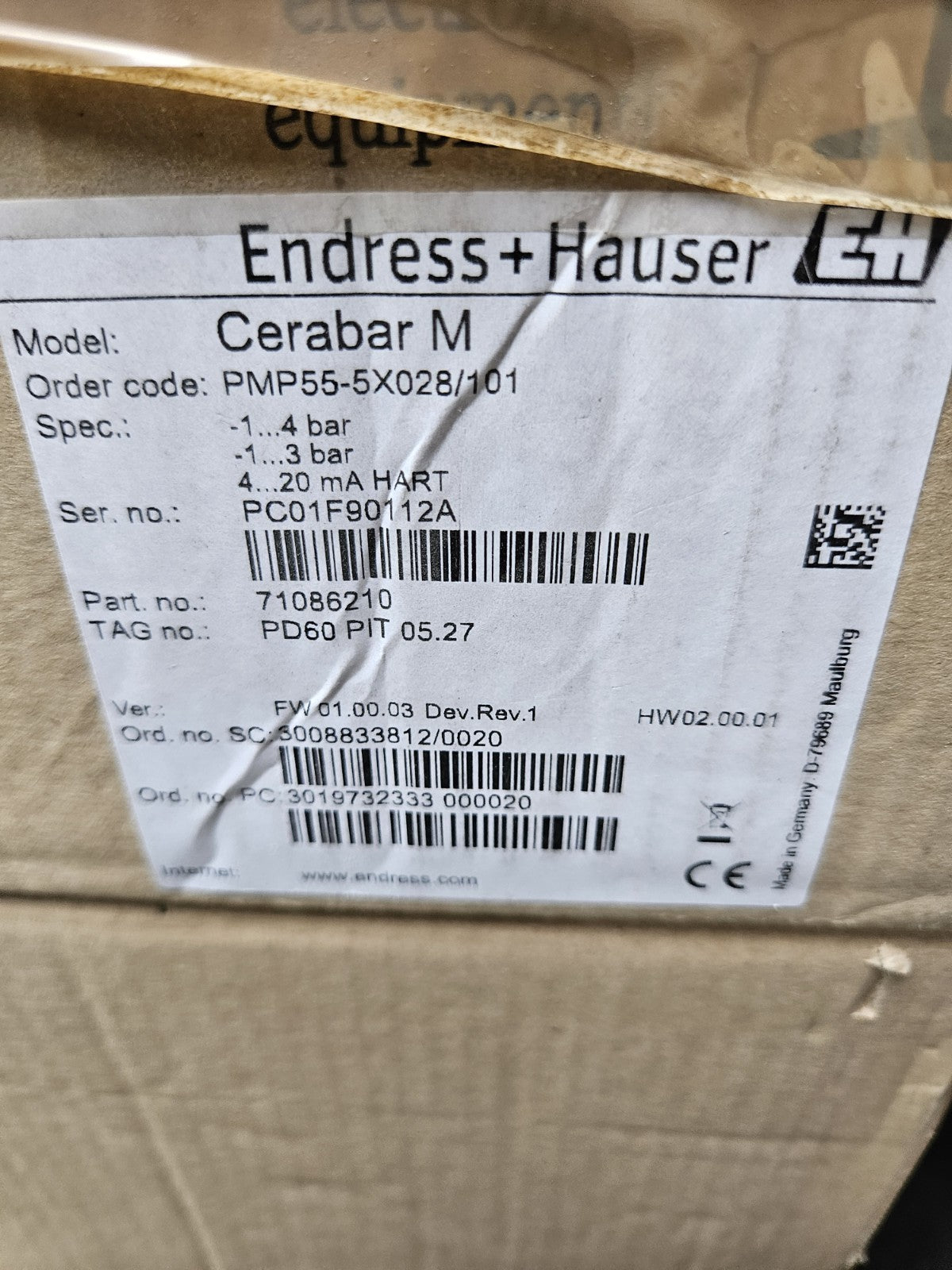 Endress+Hauser PMP55-5X028/101, HART PC01FB0112A, 71086210 New In Box, Neu/Ovp