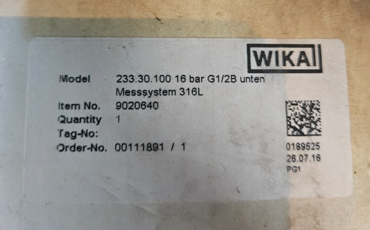 WIKA Manometer Glyzerin 233.30.100, diverse Modelle zur Auswahl G1/2"B, neu/ovp