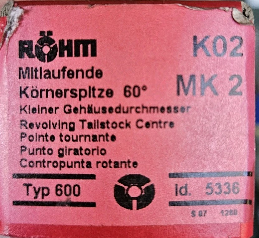 RÖHM Zentrierspitze mitlaufende körnerspitze Pro MK2 Id.5336, Typ600 Neu/ovp New