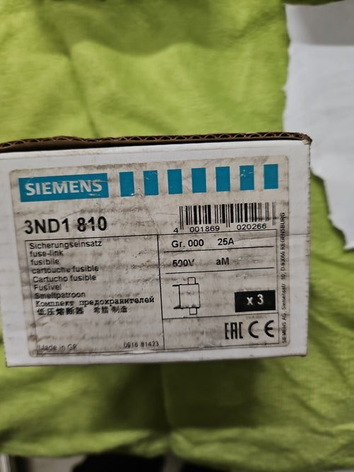 3 Stk. Siemens Dig.Industr. NH-Sicherungseinsatz 3ND1810, 3ND1 810, 25A, Neu/ovp