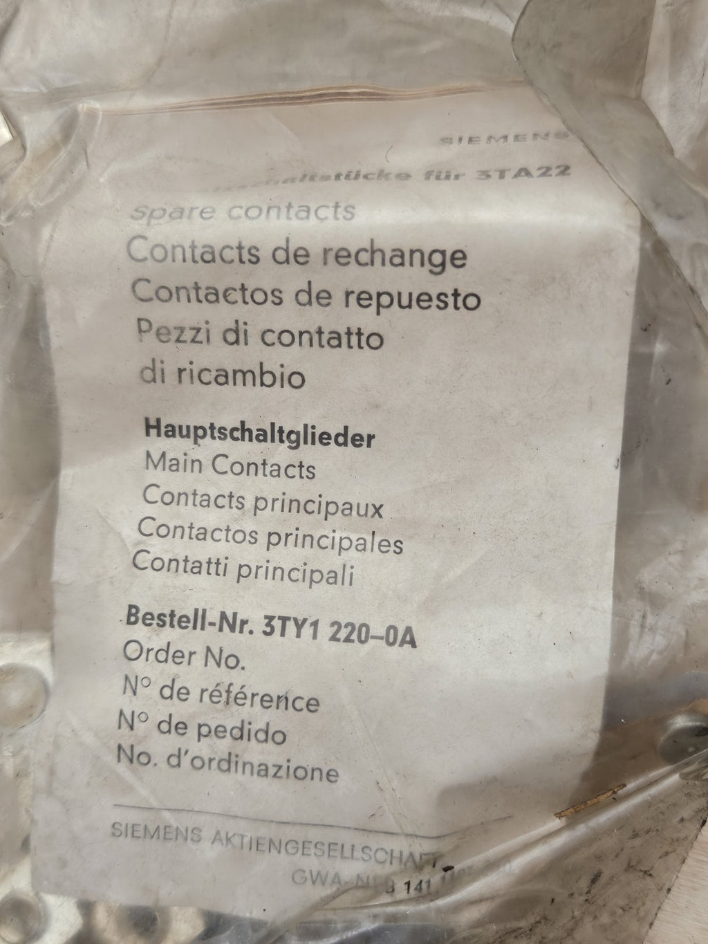 Siemens Ersatzschaltstücke spare contacts für 3TA22  3TY1 220-0A, Neu/ovp New