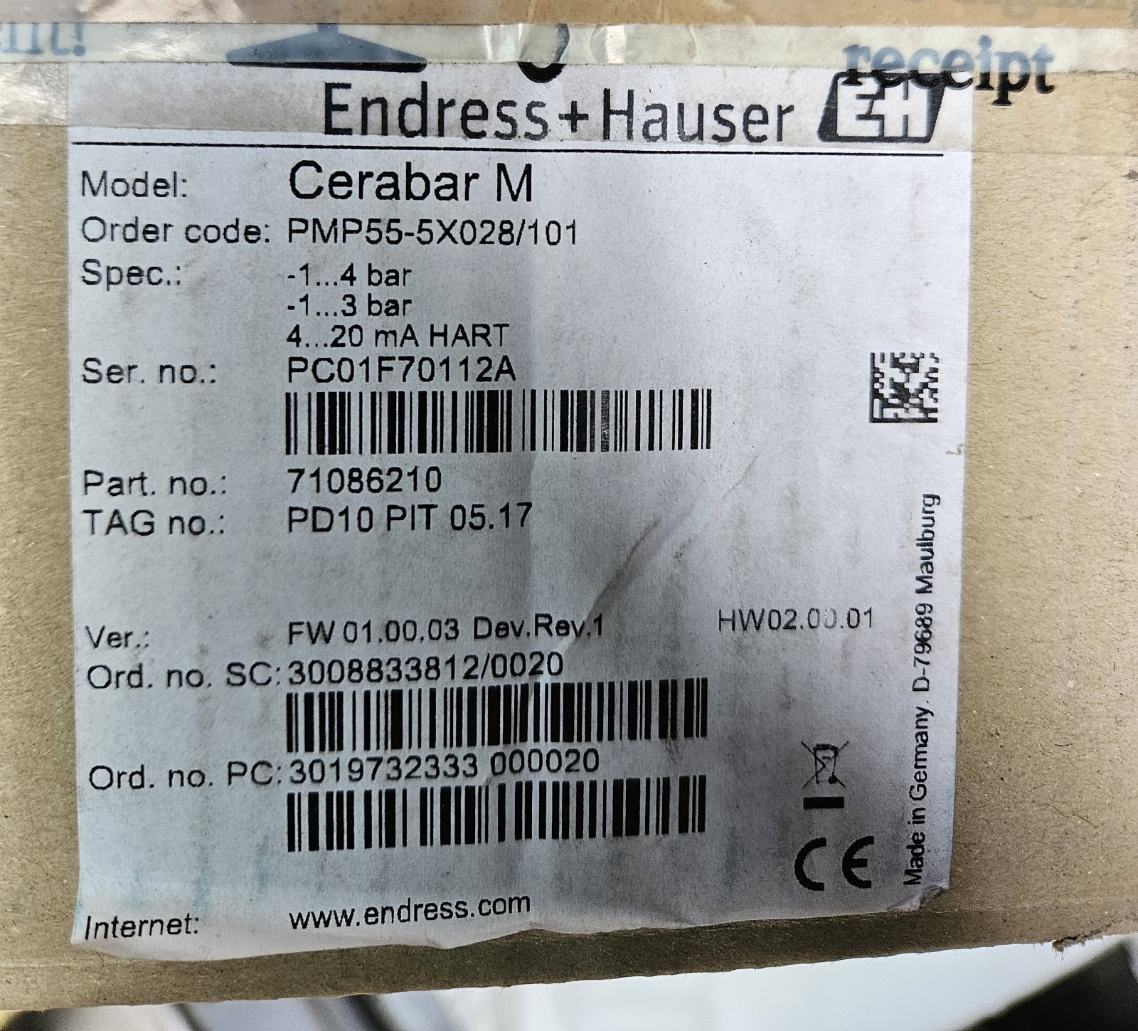 Endress+Hauser PMP55-5X028/101, HART PC01FB0112A, 71086210 New In Box, Neu/Ovp