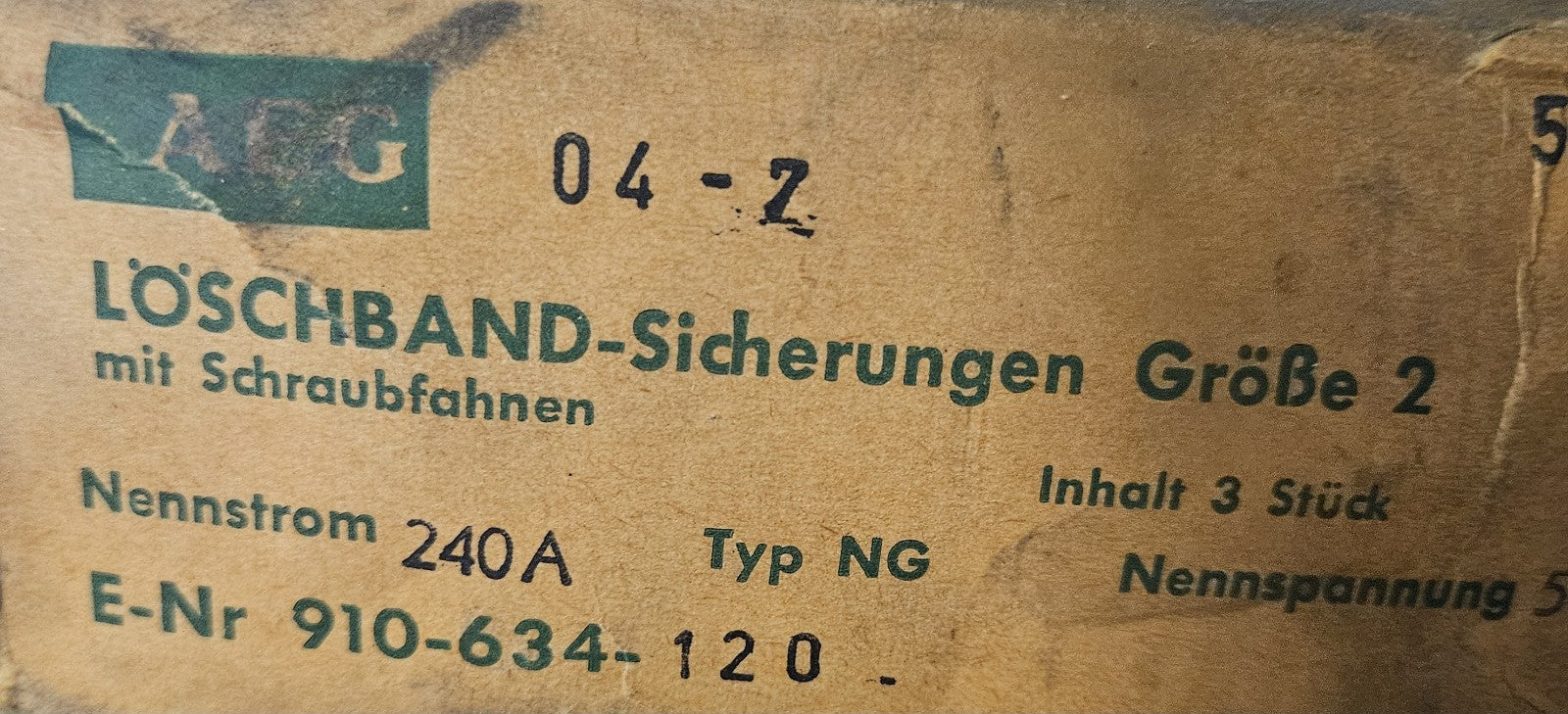 AEG NH-Sicherungseinsatz 240A - 500VAC - Gr.2 - NG-2 -,Nr. 910-634-120 - 3 Stück