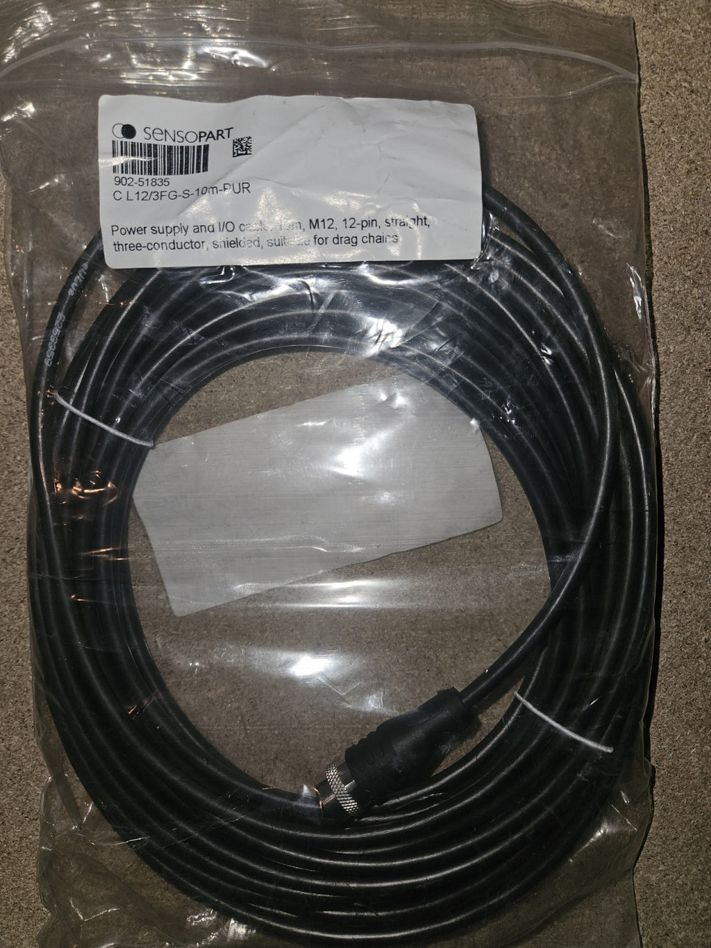 SENSOPART902-51835,C L12/3FG-S-10m-PUR Power cable, 10 m, M12, straight NEW