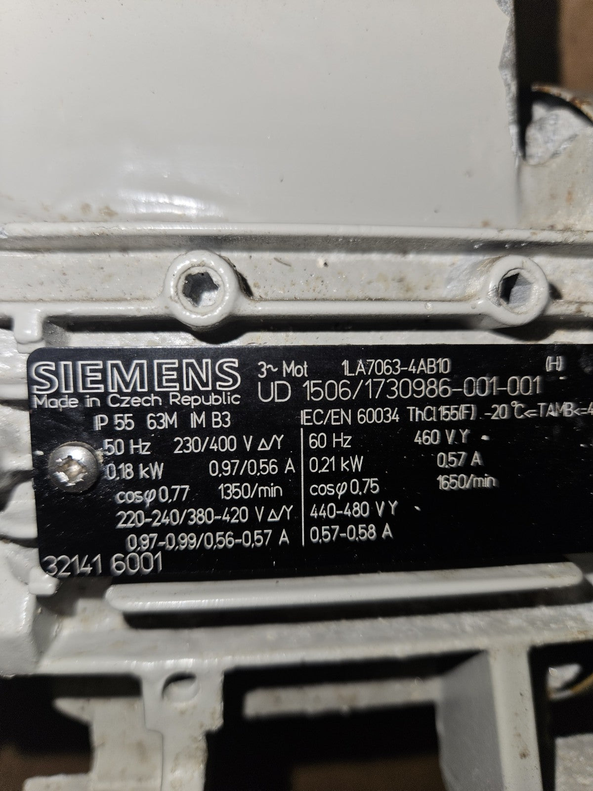Siemens 1LA7063-4AB10 50/60Hz 0,18/0,21kW 1350/1650rpm Elektromotor -unused-new