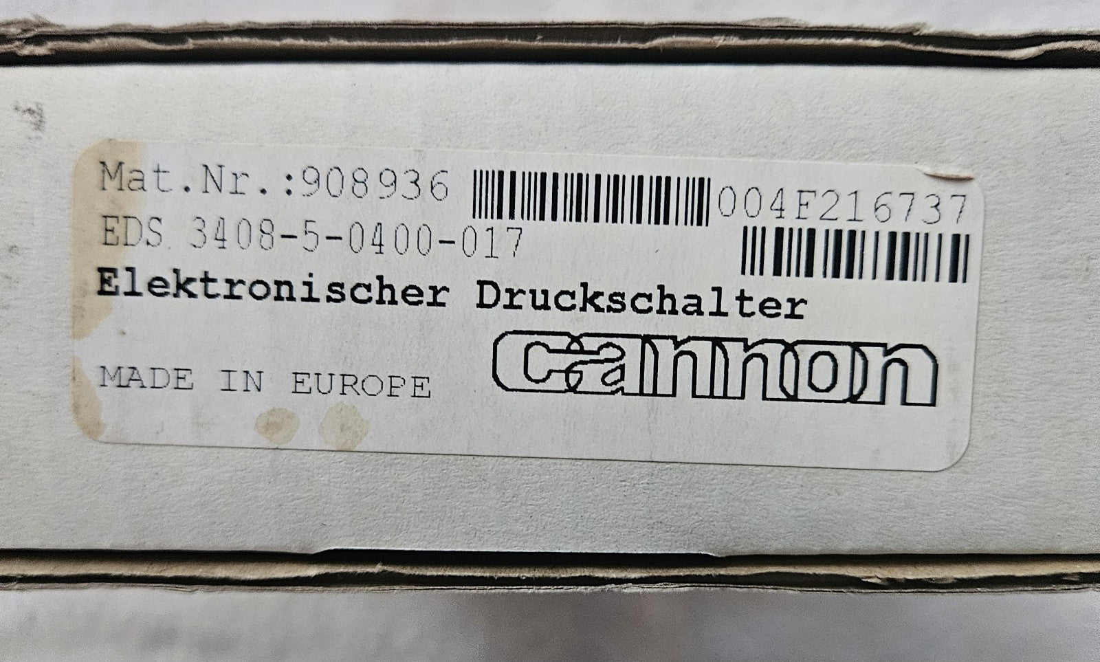 Cannon EDS 3408-5-0400-017 DRUCKSENSOR 908936 Pressure Sensor New In Box Neu
