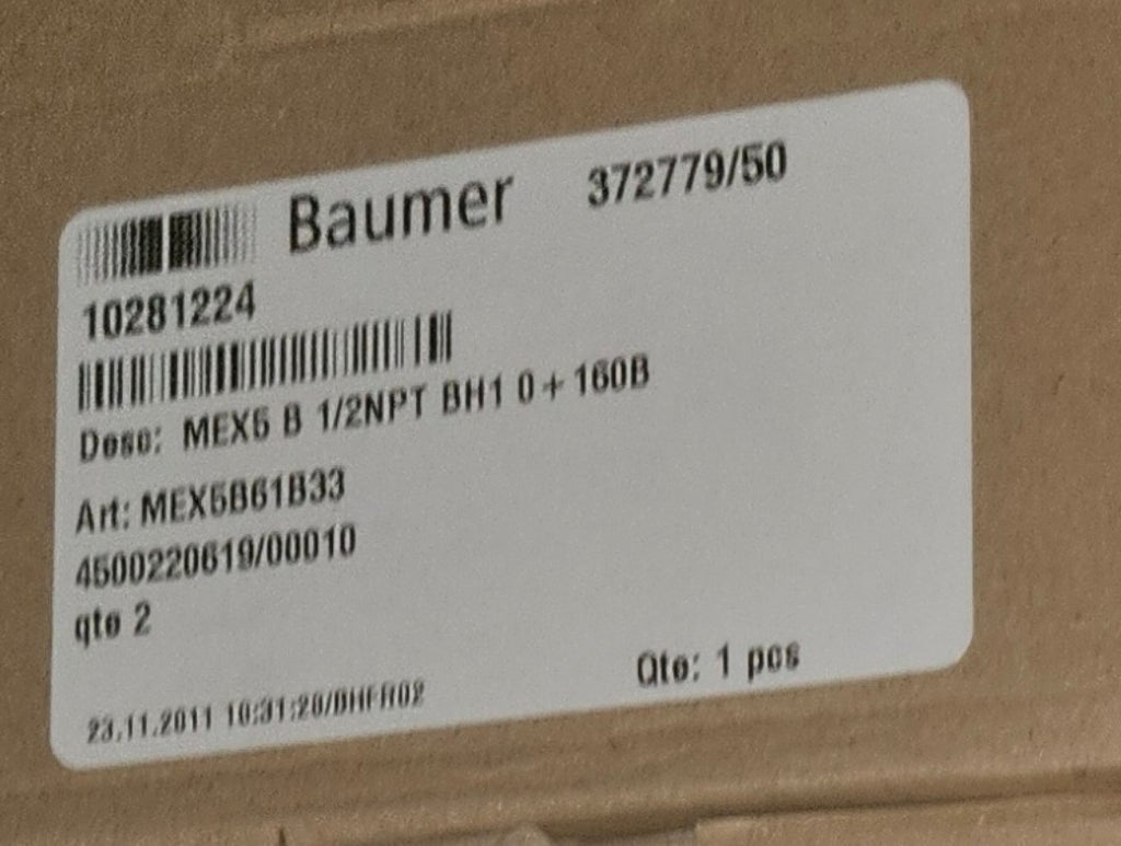 Baumer Bourdon, 10281224, MEX5B61B33 1/2NPT 160Bar Manometer -unused/OVP-new