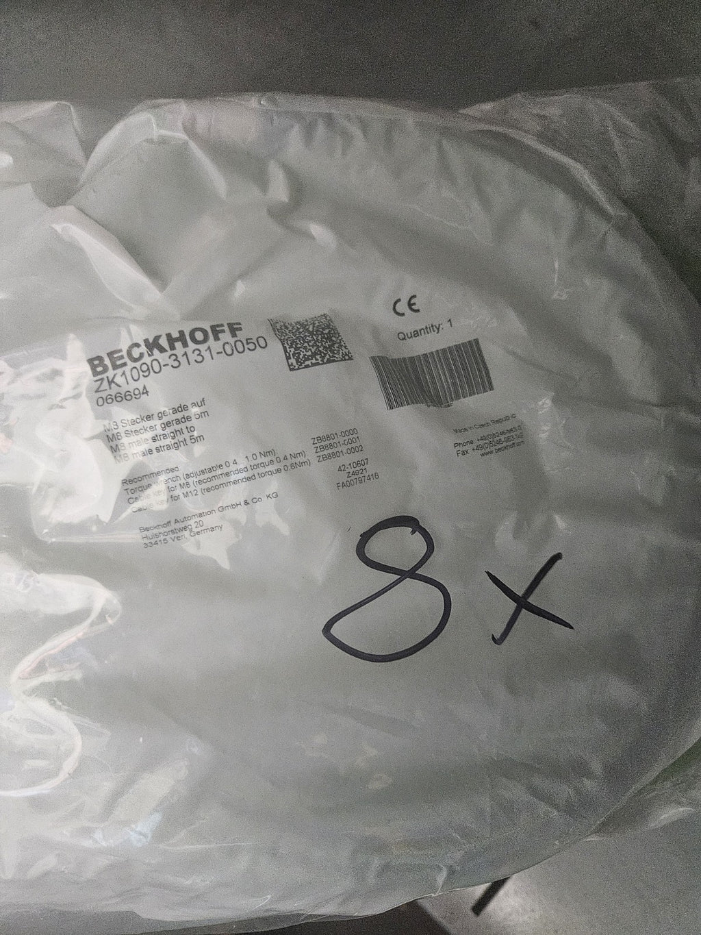 Beckhoff ZK1090-3131-0050 066694 M8 Stecker gerade auf M8 Stecker 5m -unused/OVP