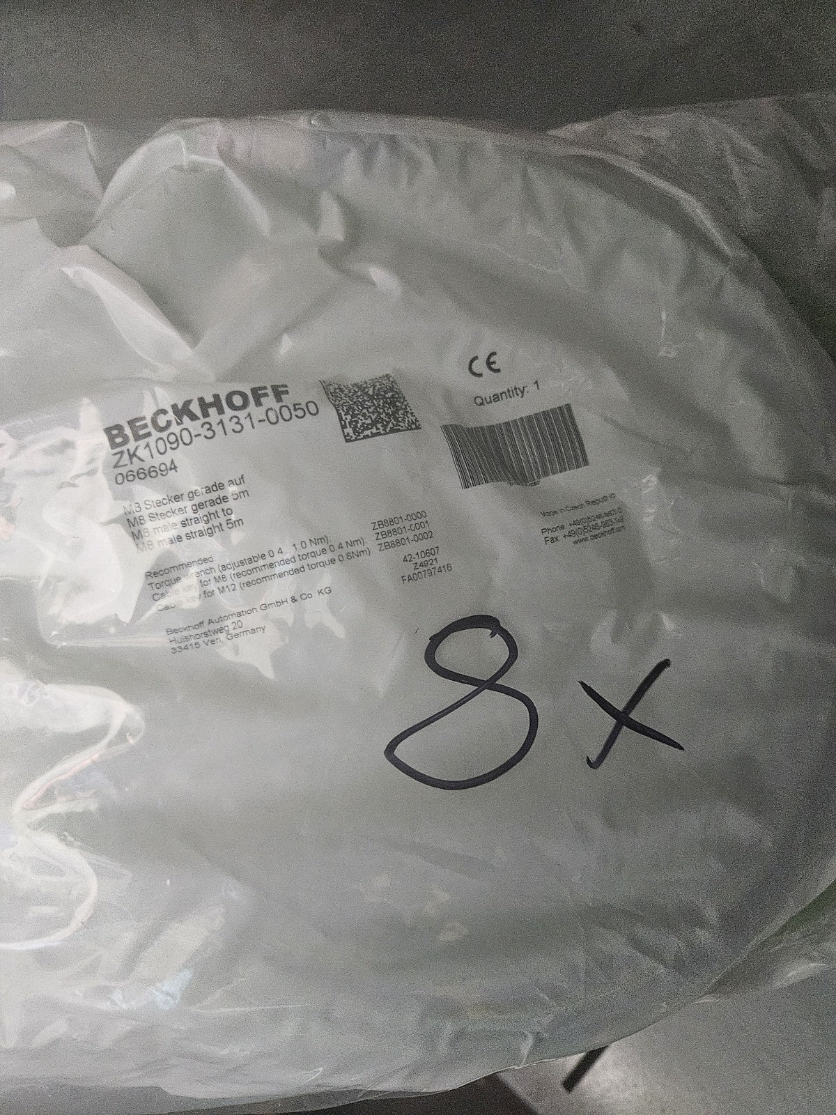 Beckhoff ZK1090-3131-0050 066694 M8 Stecker gerade auf M8 Stecker 5m -unused/OVP