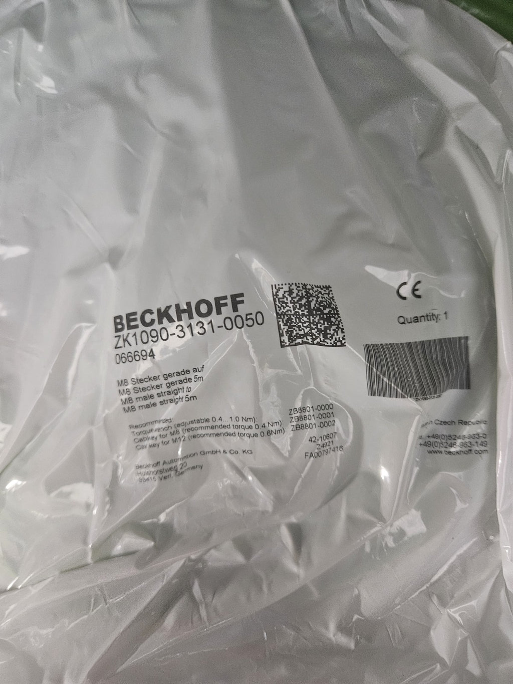 Beckhoff ZK1090-3131-0050 066694 M8 Stecker gerade auf M8 Stecker 5m -unused/OVP