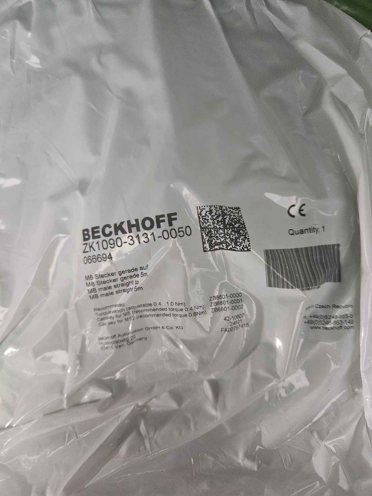Beckhoff ZK1090-3131-0050 066694 M8 Stecker gerade auf M8 Stecker 5m -unused/OVP