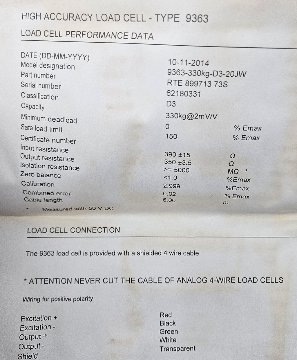 Logicontrol Loadcell, Wägezelle, RTE 899713 73S, 9363-330kg-03-20JW330kg@2mV/V