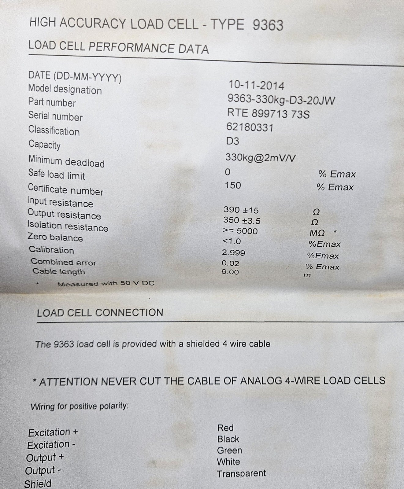 Logicontrol Loadcell, Wägezelle, RTE 899713 73S, 9363-330kg-03-20JW330kg@2mV/V