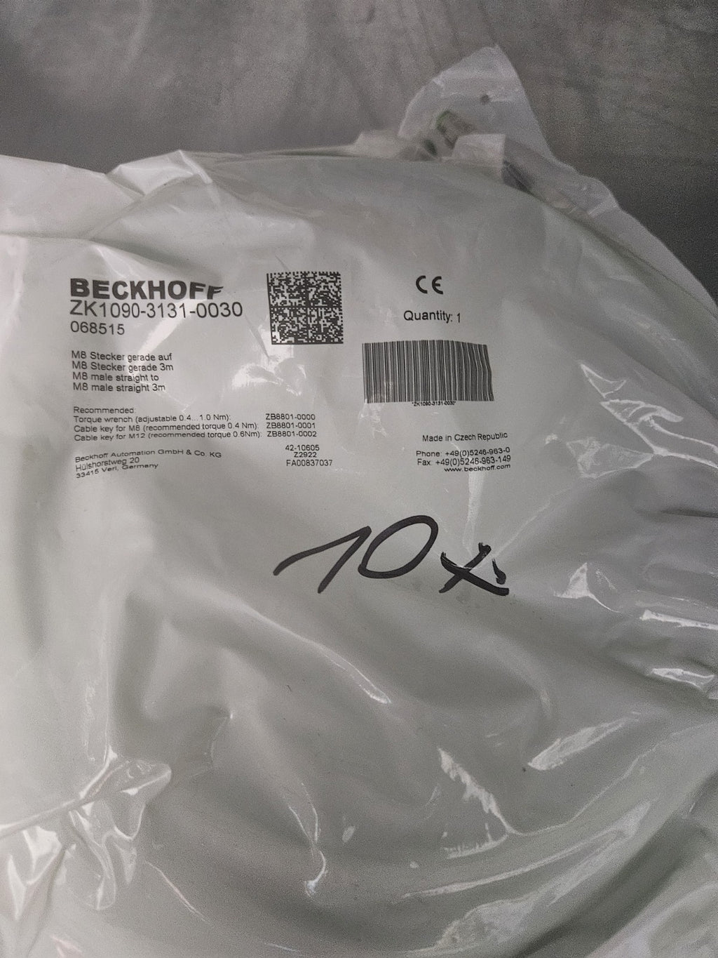 Beckhoff EtherCAT-Leitung PUR AWG 26 M8 Stecker 3m, ZK1090-3131-0030, 068515 NEU