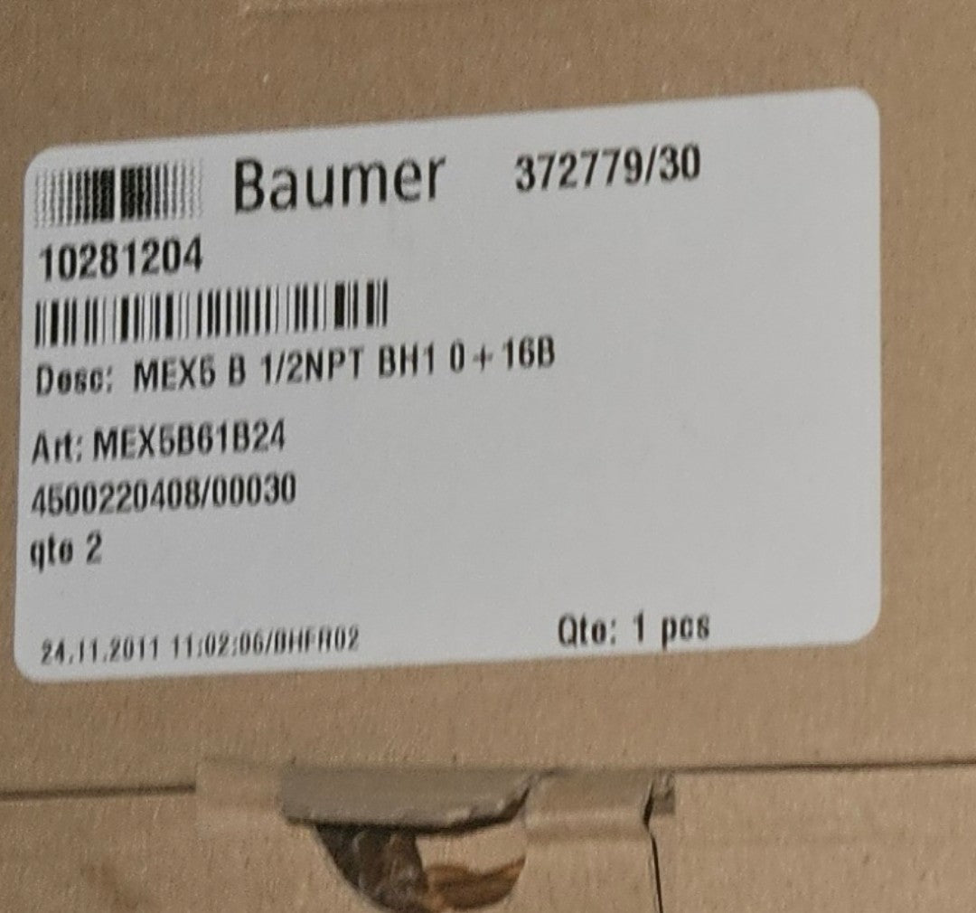 Baumer Bourdon, 10281204, MEX5B61B24 1/2NPT 16Bar Manometer -unused/OVP-new