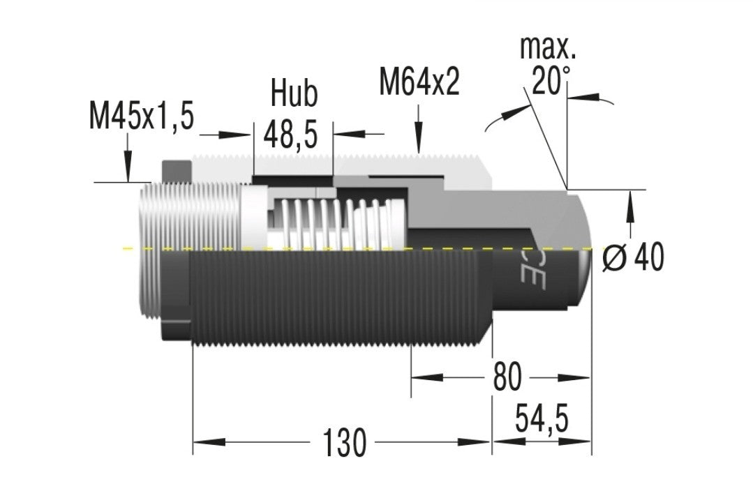 ACE BV 4550,M64x2, Vorlagerung, Kontaktstift für Industriestoßdämpfer, Neu New
