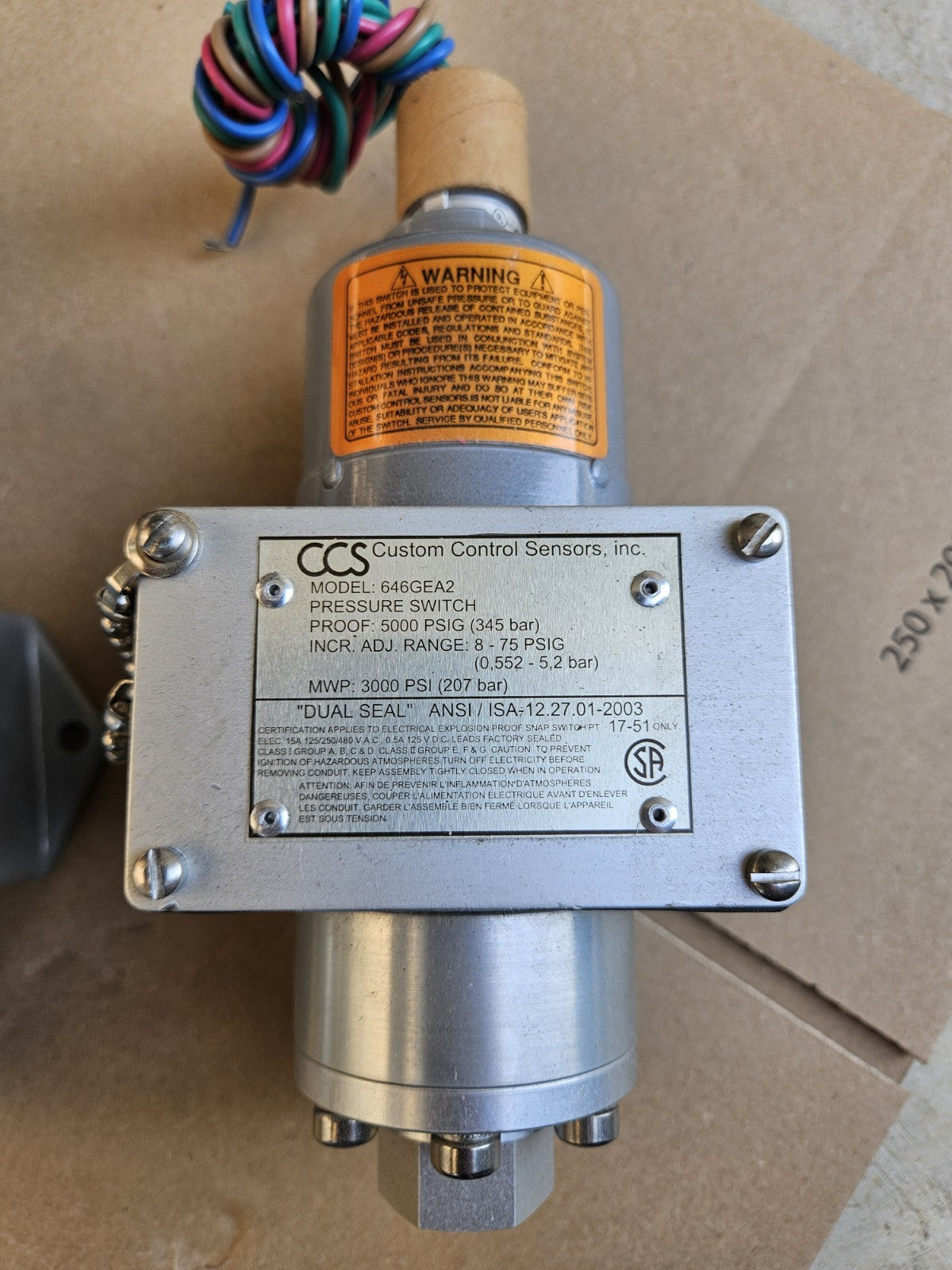 CCS CUSTOM CONTROL SENSOR 646GEA2 Pressure Switch, Ex-proof New Nos Neu Unused